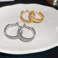 Luxury Zircon C-Shaped Copper Hoop Earrings Korean Style Geometric Round Daily Jewelry view 3