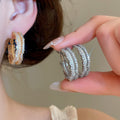 Luxury Zircon C-Shaped Copper Hoop Earrings Korean Style Geometric Round Daily Jewelry view 2