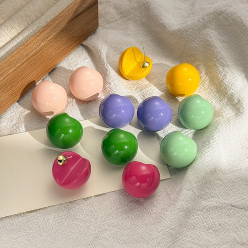 Dopamine Colorful Candy Round Ball Stud Earrings, Unique Niche Princess Style Premium Ear Jewelry
