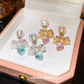 Elegant Copper Zircon Bow Pendant Clip-on Earrings for Non-Pierced Ears view 1