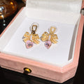 Elegant Copper Zircon Bow Pendant Clip-on Earrings for Non-Pierced Ears view 3