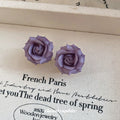 2026 New Resin Rose Flower Copper Stud Earrings For Women, Forest Style Elegant Fashion Jewelry view 4