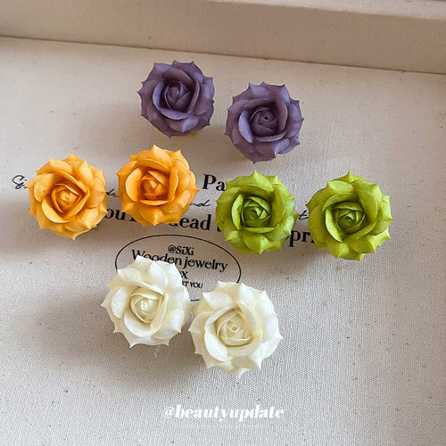 2026 New Resin Rose Flower Copper Stud Earrings For Women, Forest Style Elegant Fashion Jewelry