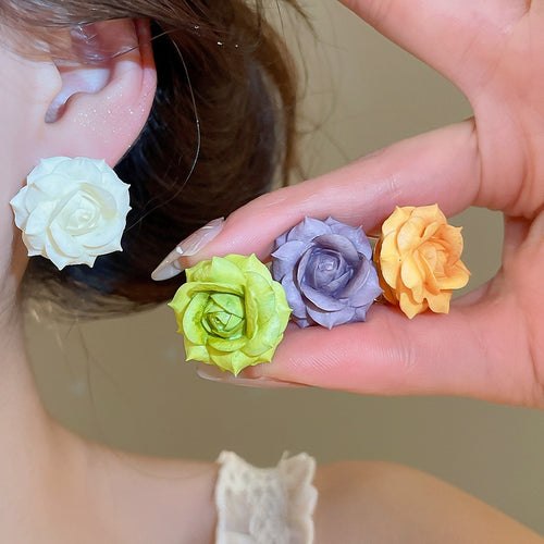 2026 New Resin Rose Flower Copper Stud Earrings For Women, Forest Style Elegant Fashion Jewelry