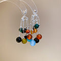New Chinese Style Geometric Round Agate Beaded Tassel Drop Earrings With Silver Pins view 2