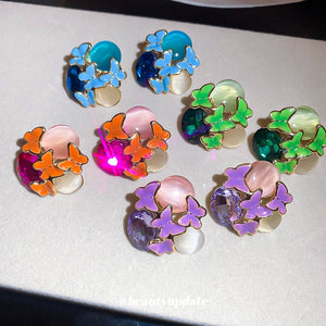 Vintage Purple Enamel Butterfly Alloy Stud Earrings, Sweet Spring Summer Niche Design