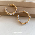 French Vintage Faux Pearl Hoop Earrings With Rhinestone Flower C Shape Pendant Elegant Ear Jewelry view 4