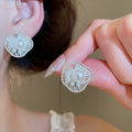French Style Hollow Floral Faux Pearl Geometric Stud Earrings For Women Daily Office Jewelry view 3