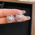French Style Hollow Floral Faux Pearl Geometric Stud Earrings For Women Daily Office Jewelry view 4