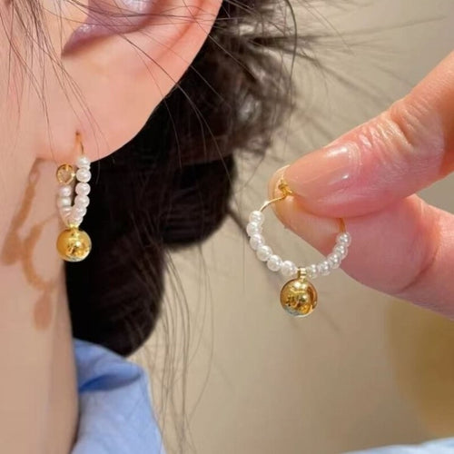 2026 New Faux Pearl Beaded Hoop Earrings, French Vintage Light Luxury Elegant Round Ear Jewelry