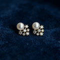 Korean Faux Pearl Flower Stud Earrings With Snowflake Zircon Sweet Elegant Niche Design Jewelry view 5