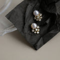 Korean Faux Pearl Flower Stud Earrings With Snowflake Zircon Sweet Elegant Niche Design Jewelry view 2