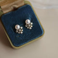 Korean Faux Pearl Flower Stud Earrings With Snowflake Zircon Sweet Elegant Niche Design Jewelry view 3