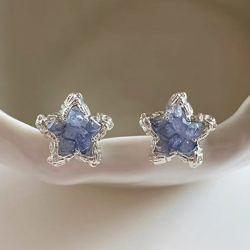 Sparkling Crystal Star Stud Earrings, Summer Starry Sea Fresh Sweet Light Luxury Versatile Style