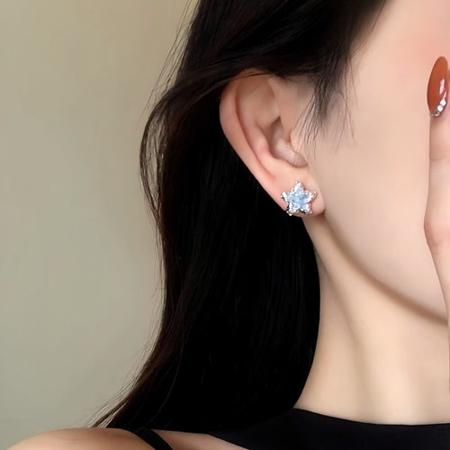Sparkling Crystal Star Stud Earrings, Summer Starry Sea Fresh Sweet Light Luxury Versatile Style