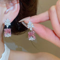 Copper Square Waterdrop Zircon Stud Earrings French Palace Style Light Luxury Geometric Jewelry view 4