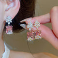 Copper Square Waterdrop Zircon Stud Earrings French Palace Style Light Luxury Geometric Jewelry view 2