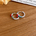 Copper Enamel Round Smiley Heart Earrings, Minimalist Fashion OL Geometric Ear Cuffs For Women view 4