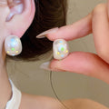 Modern Minimalist Alloy Oval Enamel Pendant Drop Earrings For Commuter Style view 1