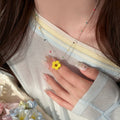 Dopamine Colorful Glass Flower Beaded Necklace For Women Sweet Pastoral Floral Collarbone Jewelry view 2