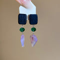Vintage Ethnic Geometric Resin Crystal Wood Square Pendant Drop Earrings With Silver Needle view 2