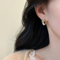 18K Gold Plated Silver Needle Zircon Flower Faux Pearl Stud Earrings For Elegant Women view 3