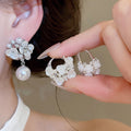 Light Luxury Faux Pearl Rhinestone Flower Basket Drop Earrings For Women view 2