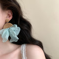 Raffia Chiffon Round Pendant Drop Earrings With Silver Pins Beach Vacation Style view 3