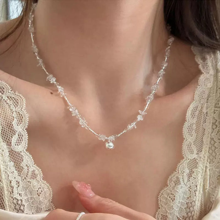 Glass Irregular Beaded Round Pendant Necklace Summer Fresh Light Luxury Geometric Choker For Women