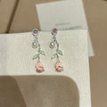 Silver Needle Zircon Enamel Flower Drop Earrings For Women Light Luxury Versatile Style view 3