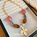 Ethnic Vintage Faux Pearl Ceramic Acrylic Beaded Floral Geometric Choker Necklace for Women view 4