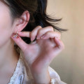 Copper Zircon Round Beaded Pendant Drop Earrings Geometric Fashion OL Minimalist Ear Jewelry view 3