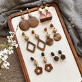 2026 New Wooden Geometric Flower Stud Earrings Ethnic Style Lightweight Statement Jewelry view 1