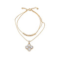 14K Gold Plated Copper Cubic Zirconia Flower Double Layer Collarbone Necklace Light Luxury Geometric Style view 5
