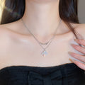 14K Gold Plated Copper Cubic Zirconia Flower Double Layer Collarbone Necklace Light Luxury Geometric Style view 3