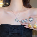 18K Gold Plated Zircon Faux Pearl Circle Jewelry Set For Women Luxury Evening Necklace Earrings Ring view 2