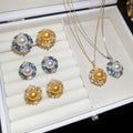 18K Gold Plated Zircon Faux Pearl Circle Jewelry Set For Women Luxury Evening Necklace Earrings Ring view 1