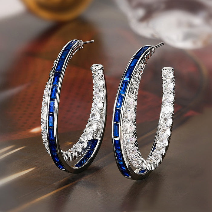 European American Light Luxury Zircon Large C Hoop Earrings, Niche Exaggerated Ear Jewelry