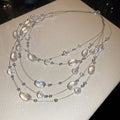 Old Money Bohemian Vintage Glass Crystal Multi Layer Oval Shell Sweater Necklace For Women view 2