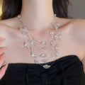 Old Money Bohemian Vintage Glass Crystal Multi Layer Oval Shell Sweater Necklace For Women view 1