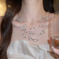 Old Money Bohemian Vintage Glass Crystal Multi Layer Oval Shell Sweater Necklace For Women view 3