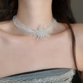 Old Money Style Multilayer Glass Crystal Beaded Fabric Flower Choker Necklace For Women view 3