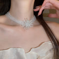 Old Money Style Multilayer Glass Crystal Beaded Fabric Flower Choker Necklace For Women view 1