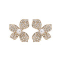 Light Luxury Flower Stud Earrings With Imitation Pearl Zirconia And Silver Needle For Women view 5