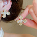 Light Luxury Flower Stud Earrings With Imitation Pearl Zirconia And Silver Needle For Women view 4