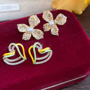 Light Luxury Flower Stud Earrings With Imitation Pearl Zirconia And Silver Needle For Women