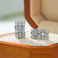 European Three Row Pave Zircon Hoop Earrings, Casual Luxury Sparkling Minimalist Jewelry view 5