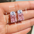 Square Pink Crystal Oval Geometric Stud Earrings, Elegant Light Luxury Fashion Ear Jewelry view 4