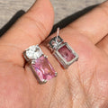 Square Pink Crystal Oval Geometric Stud Earrings, Elegant Light Luxury Fashion Ear Jewelry view 3