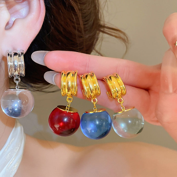 Vintage Lucky Cat Resin Round Geometric Drop Earrings With Silver Needle Minimalist Light Luxury Style